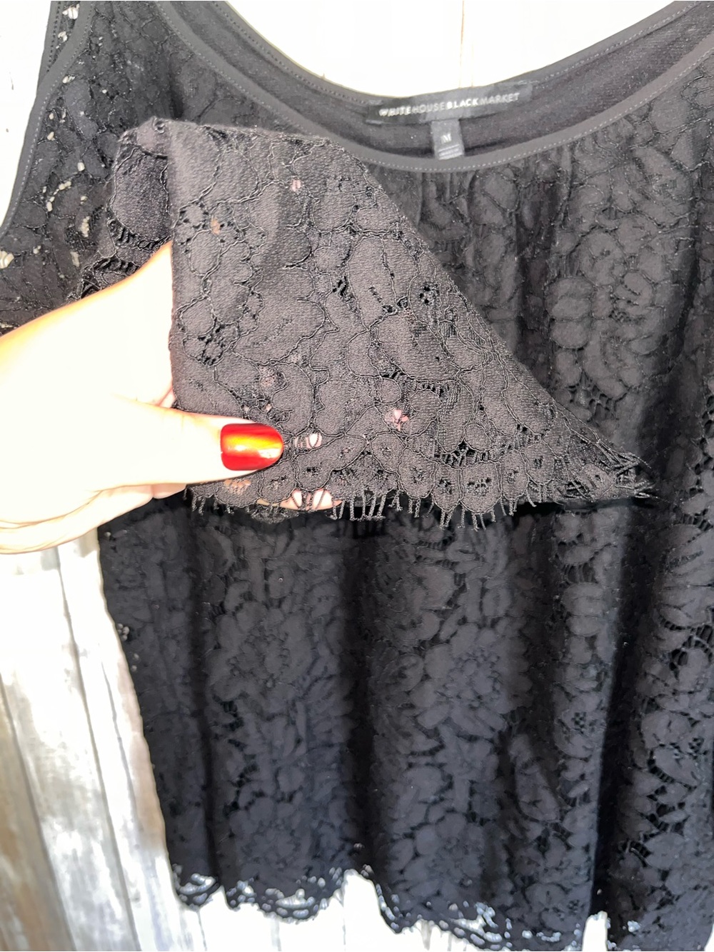 WHBM Black Floral Lace Cold Shoulder Blouse Top Size M - Picture 3 of 5
